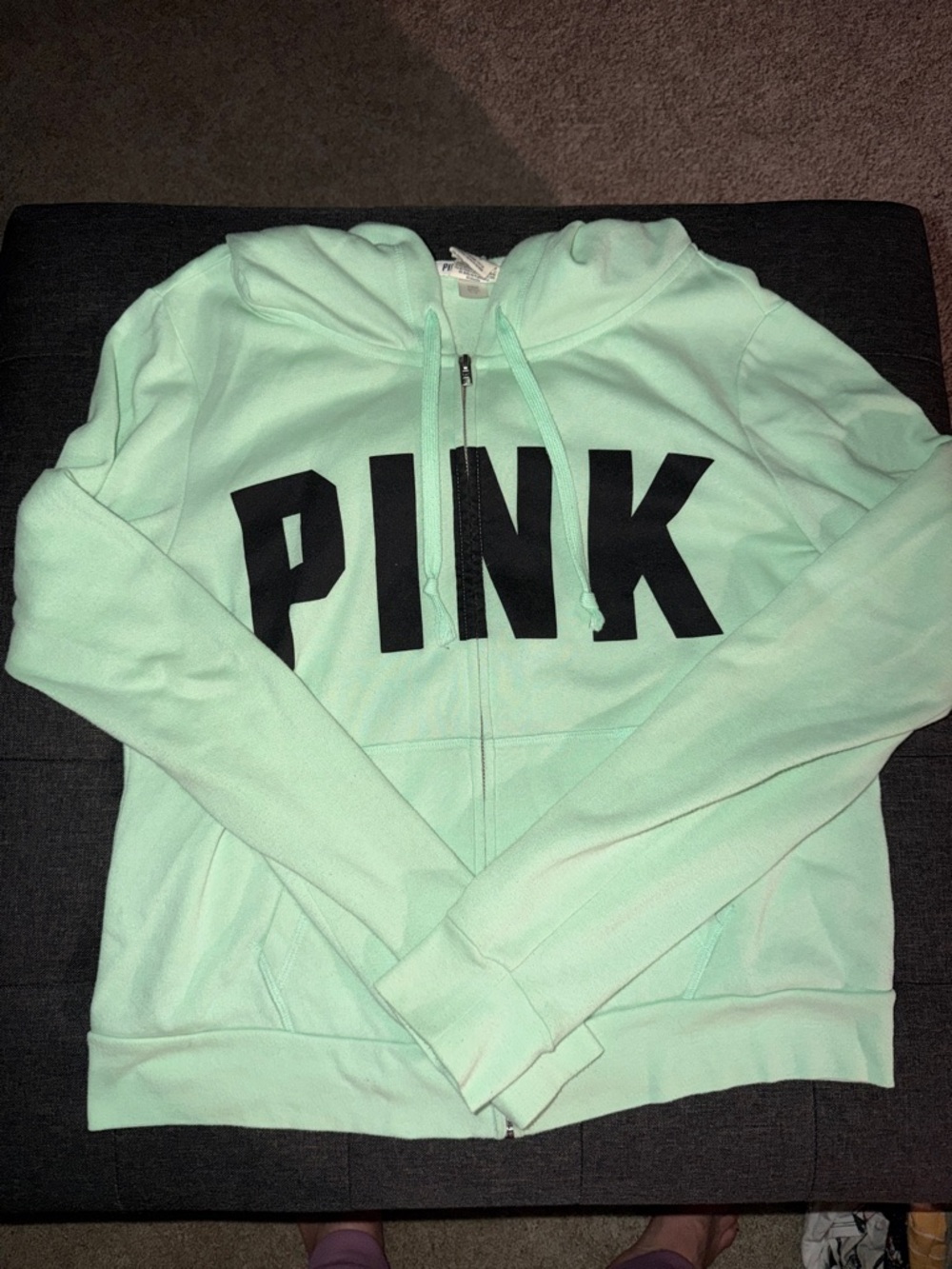 PINK Victoria's Secret Mint Zip-Up Hoodie with Black Logo